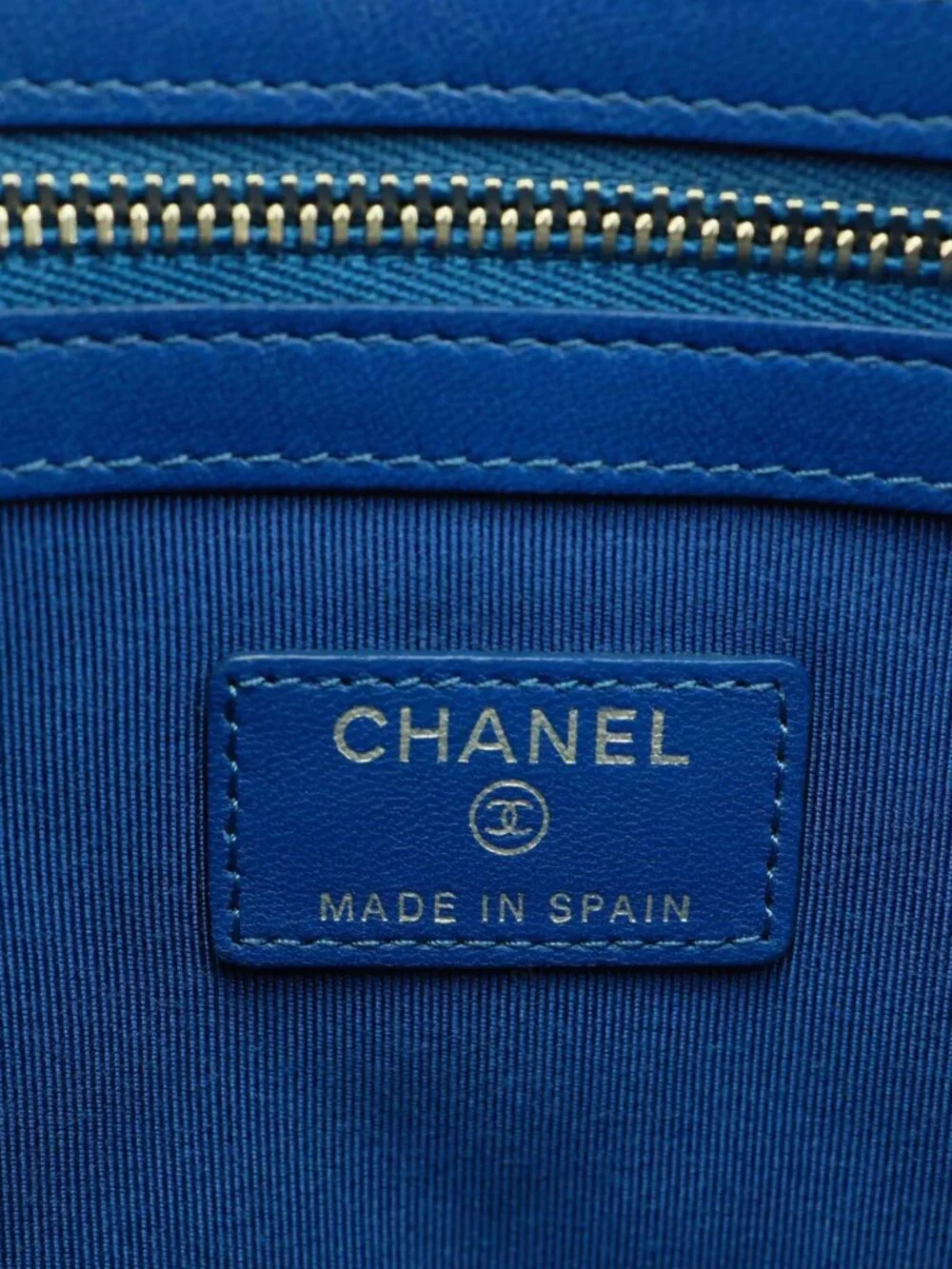 Chanel O Case Large Quilted Lambskin Leather Clutch Blue